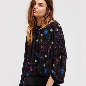 Free People Wild Flower Honey Black Floral Top Whimsygoth Fairy Whimsy